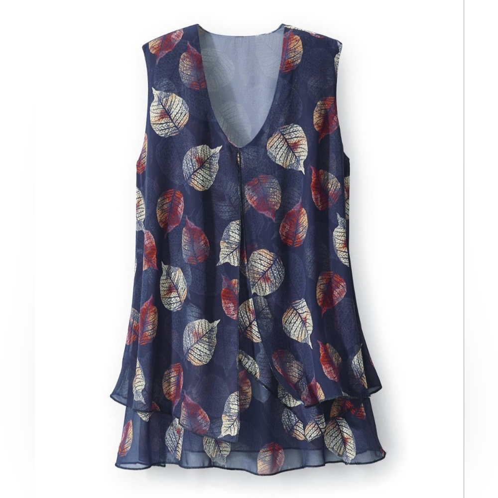 Northstyle Leaf-print Tiered Top Size L NWOT